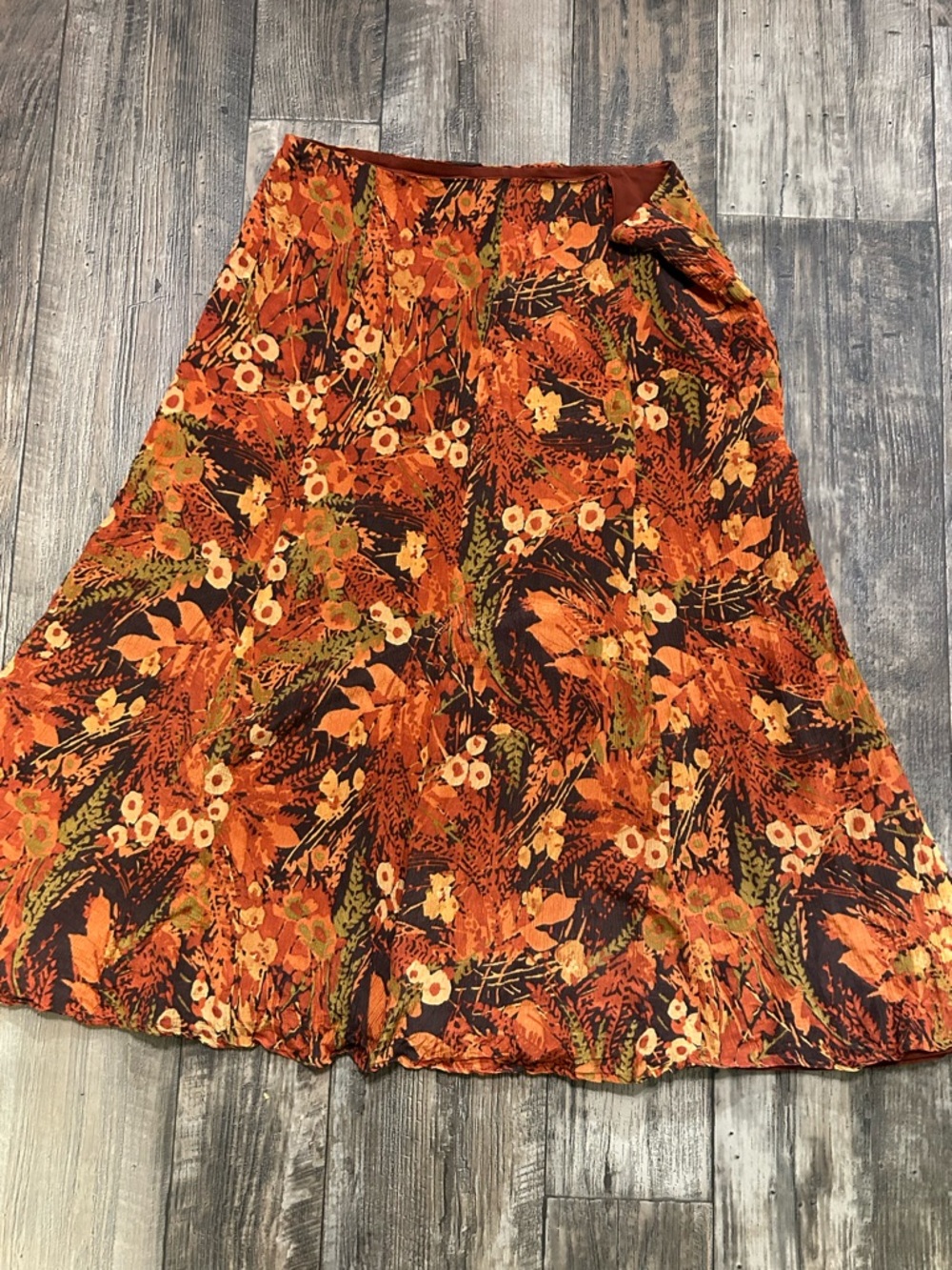 Y2K Josephine Chaus Orange and Brown Floral A-Line Skirt